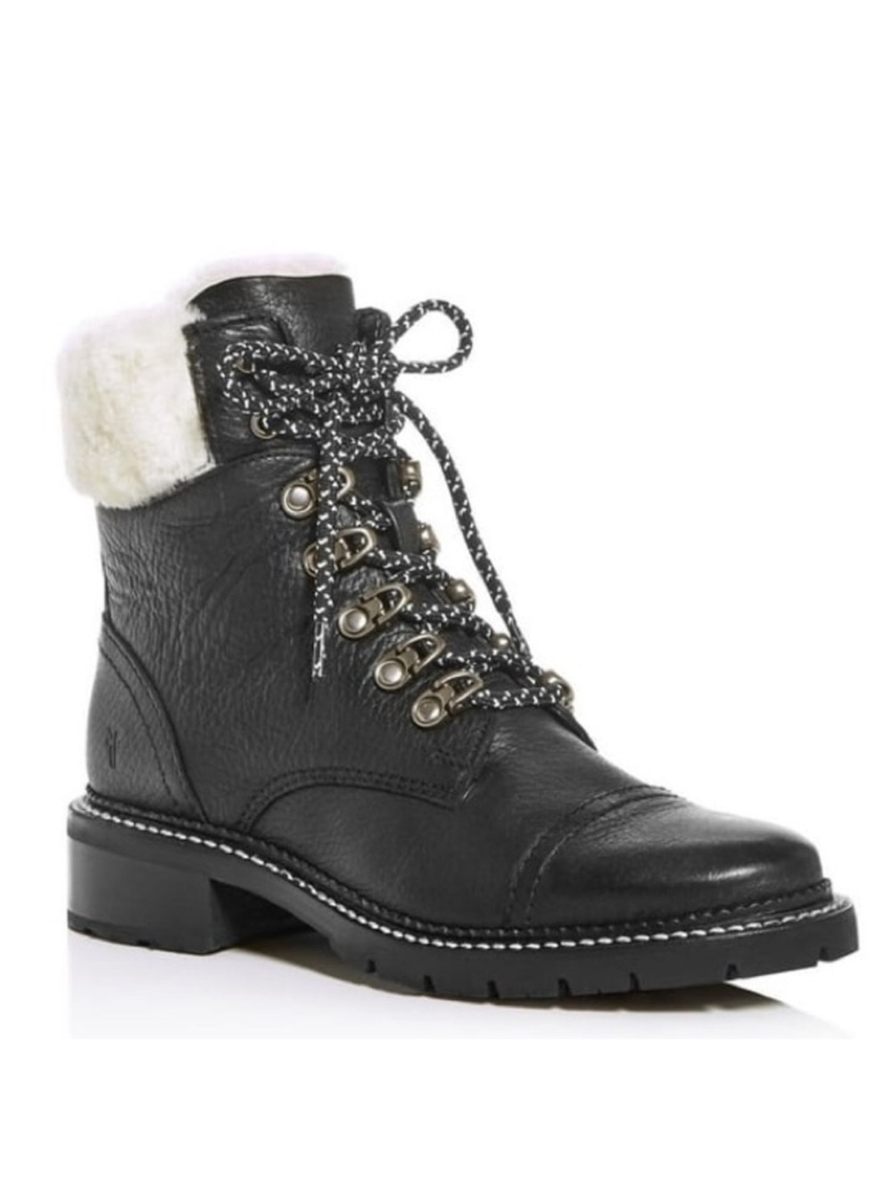 NWOT Frye Samantha Hiker Women’s Black Faux-Shearling Lace-Up Boots